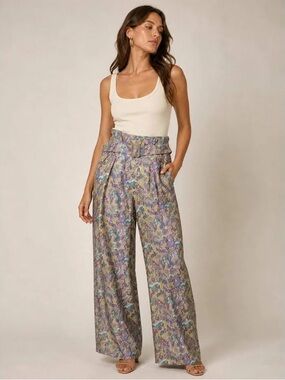 Anthropologie x La Porte Swirl Print Paperbag Wide Leg Pants XS NWT